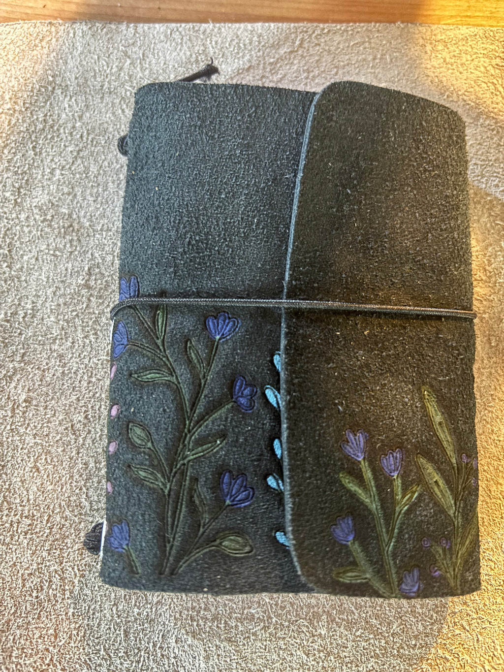 Handcrafted Leather Wildflower Journal Cover | Custom Tooled Leather Notebook Wrap