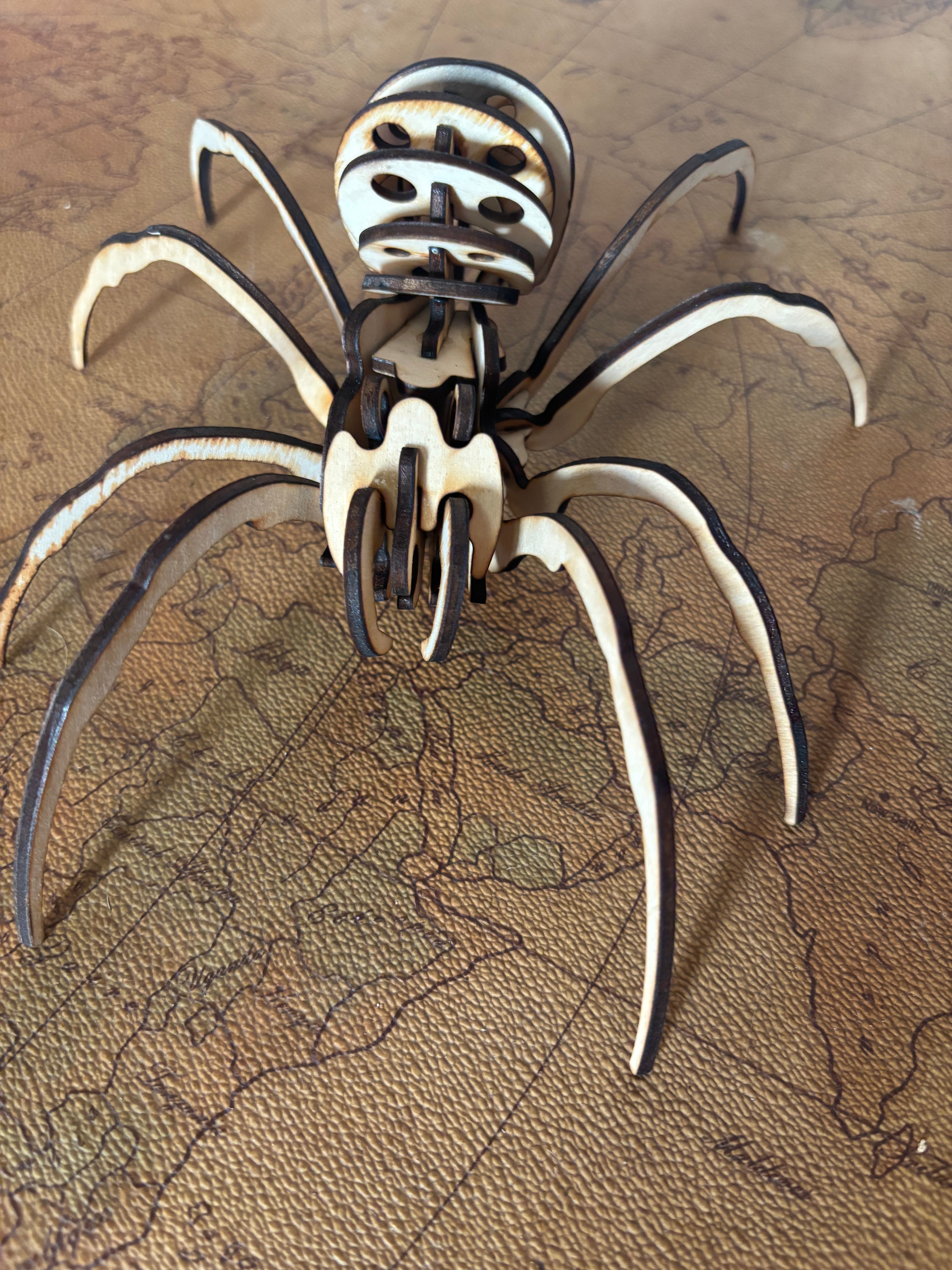 Laser-Cut Wooden Spider Puzzle – 3D Mechanical Style Model